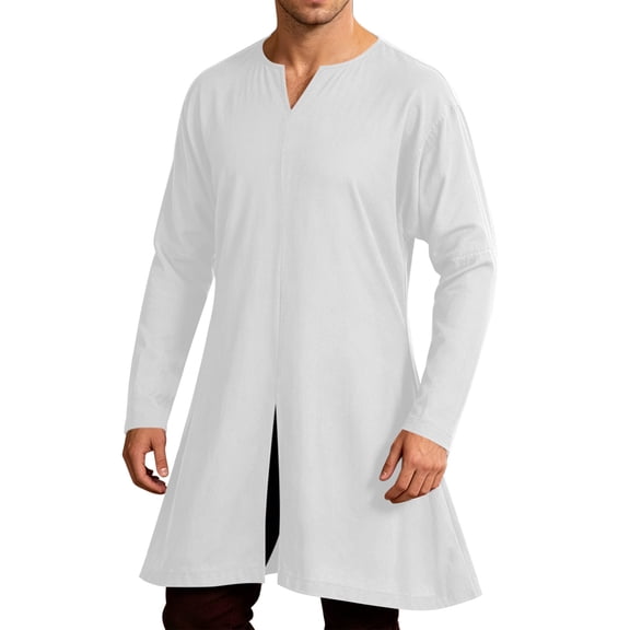 FchengtaiS Men's Halloween Medieval Renaissance Shirts Long Sleeve V-Neck Kaftan Robe Long Tunic Split Hem Tops for Holiday Cosplay