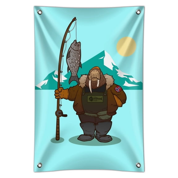 Walrus Fisherman Ice Fishing Home Business Office Sign