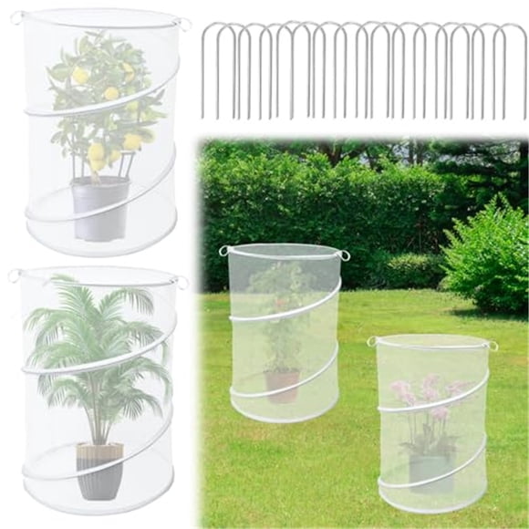 Lot de 4 Toiles Pop-Up pour Plantes contre les Animaux, 20 Pouces H X 13 Pouces P Barrière Anti-Insectes en Maille, Protège-Plantes en Filet Blanc pour Jardin, Mini Serre, Cage de Protection pour Plantes avec Piquets pour Plantes d'Extérieur