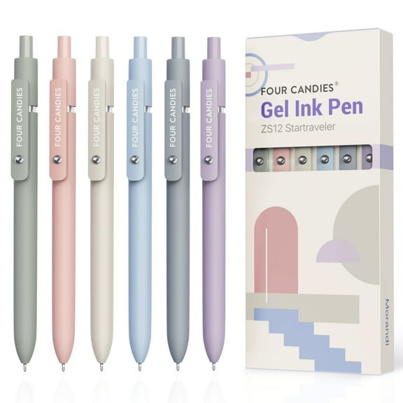 Four Candies Gel Pens, 6 Pcs 0.5mm Quick Dry Black Ink Pens Fine Point Smooth Writing, High-End Series Unique Pens, Pretty Cute Pens, Gifts (Morandi)