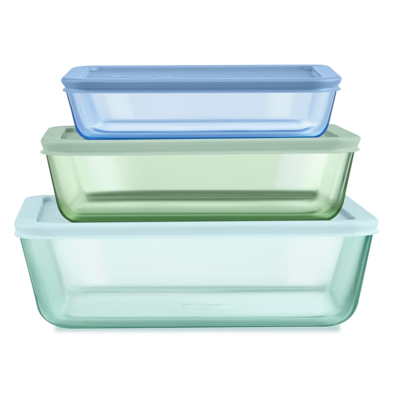 Pyrex Simply Store 6-Piece Tinted Glass Storage Set, Green/Blue photo 1