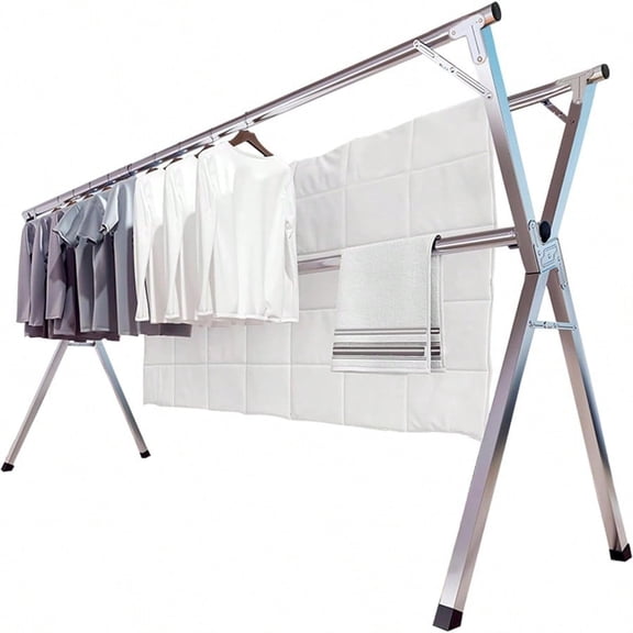 95 Inches Clothes Drying Rack Drying Rack Clothing Folding Indoor Outdoor Heavy Duty Stainless Steel Laundry Rack Foldable Portable Large Clothes Rack Garment Rack With 20 Windproof Hooks