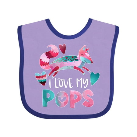 

Inktastic I Love My Pops Pink and Blue Fox with Hearts Gift Baby Boy or Baby Girl Bib