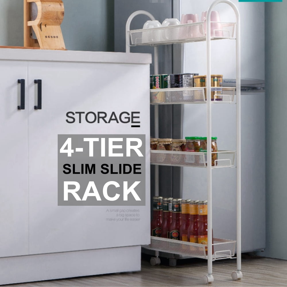 4Tier Slim Kitchen Rack Holder Storage Cart Mobile Rolling Shelf Unit Durable US
