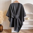 thumbnail image 2 of JULMCOMO Fleece Drape Shawl Wraps for Women Cross Front Tie Wrap Poncho Open Front Elegant Soft Warm Cape Cardigan for Fall Winter Dark Gray, 2 of 9