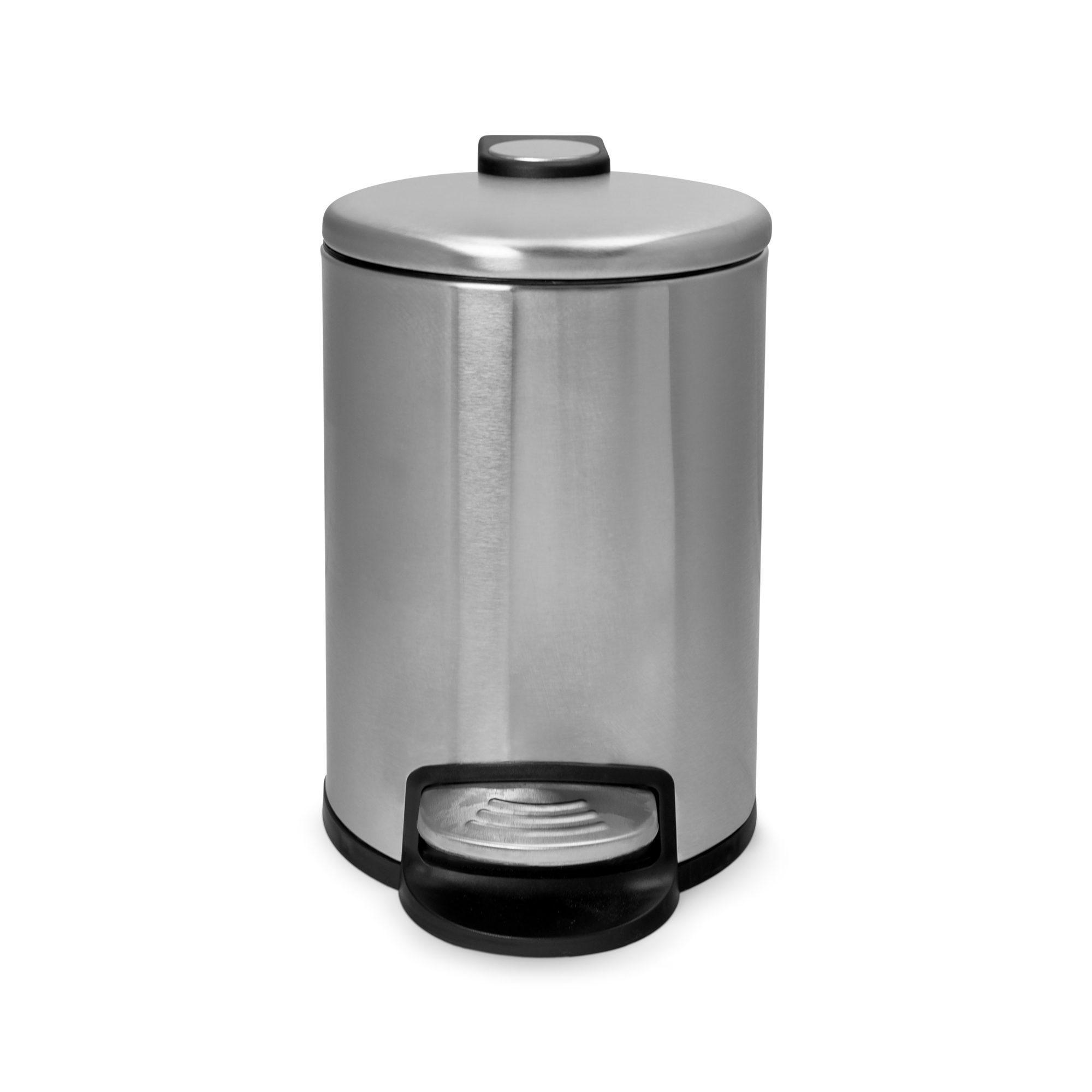 Acento Rondo Round Step Trash Can, 0.8 Gallon Compact Bathroom Waste Bin with Soft-Close Lid and Removable Liner Bucket, Brushed Stainless Steel