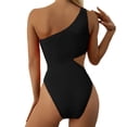 thumbnail image 4 of Traje de baño de una pieza con recorte negro para mujer Traje de baño de un hombro Trajes de baño Monokini acanalados, 4 of 7