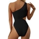 thumbnail image 4 of Traje de baño de una pieza con recorte negro para mujer Traje de baño de un hombro Trajes de baño Monokini acanalados, 4 of 7