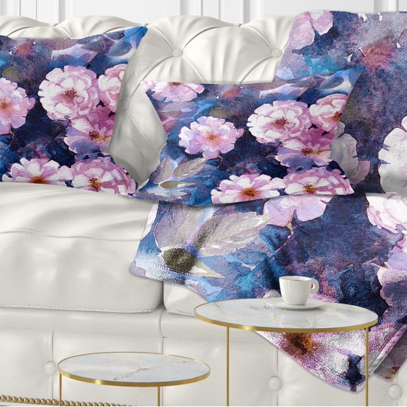 Designart White Briar in Classical Style - Floral Throw Pillow - 12x20