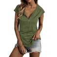 thumbnail image 2 of VISgogo, camiseta informal de manga corta para mujer, camisetas ajustadas de cuello redondo con cremallera y costuras de encaje de Color sólido a la moda VISgogo  moda, 2 of 5