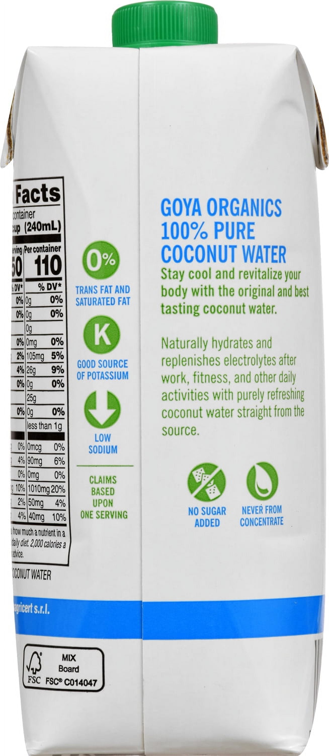 GOYA Organic Coconut Water, 16.9 fl oz Carton, Tropical Drink