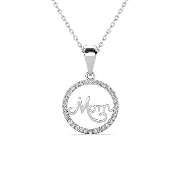 Cate & Chloe Brandy 18k White Gold Plated Circle Mom Necklace with Swarovski Crystals for Women