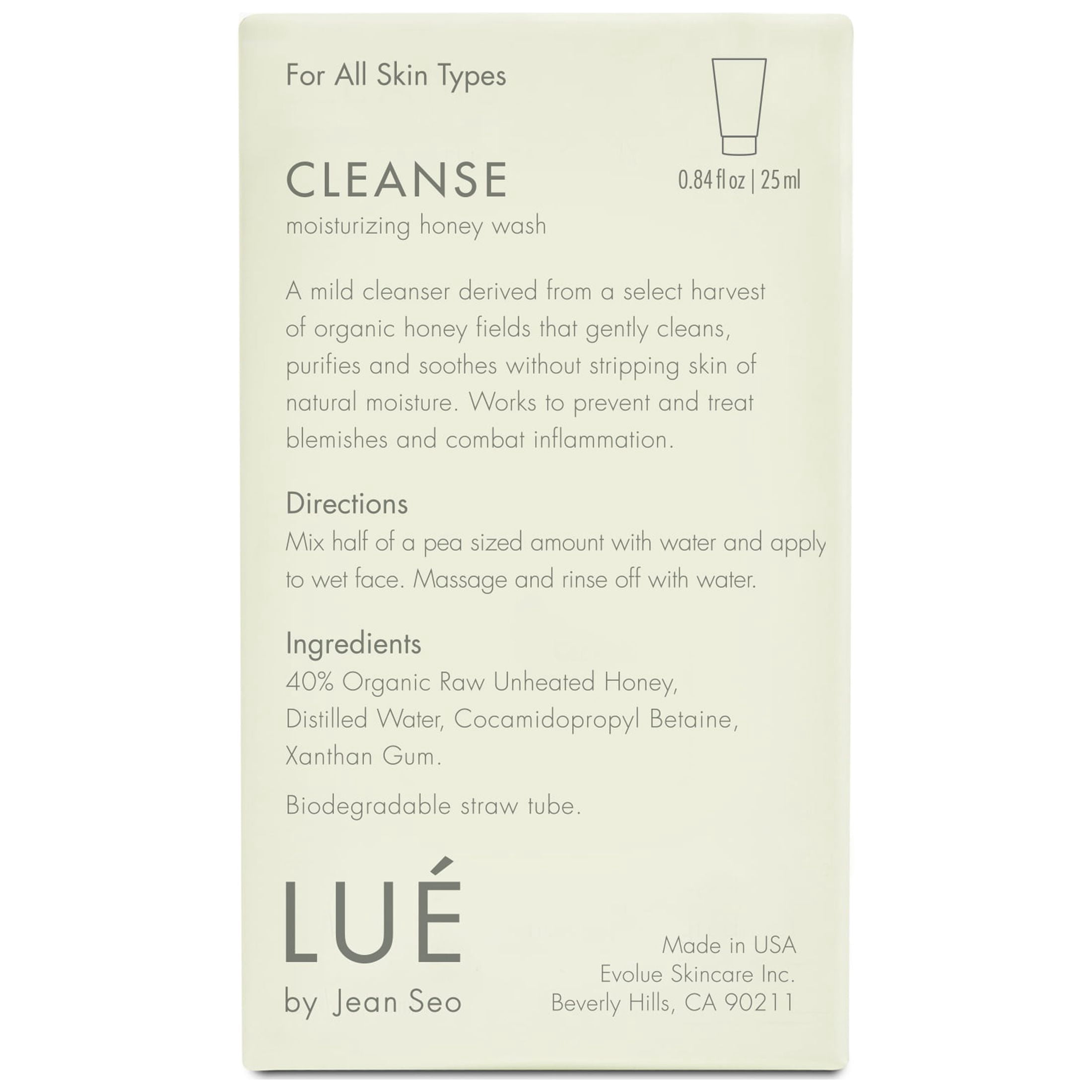 Lue by Jean Seo Cleanse Moisturizing Honey Wash to Go, Organic & Non-Gmo Ingredients, All Skin Types