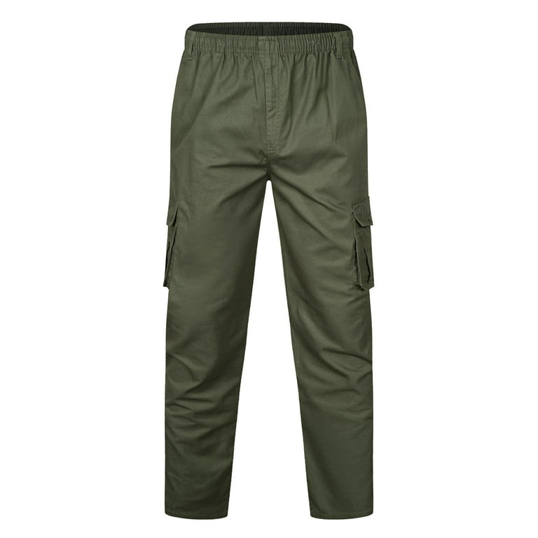 Cllios Mens Cargo Pants Outdoor Tactical Pant Straight Leg Elastic Waist Work Pant Multi Pocket Hiking Combat Trouser, Men's, Size: Medium, Green
