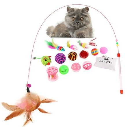 16Pcs/set Pet Cat Interactive Toys Feather Ball Mice Animals Toy for