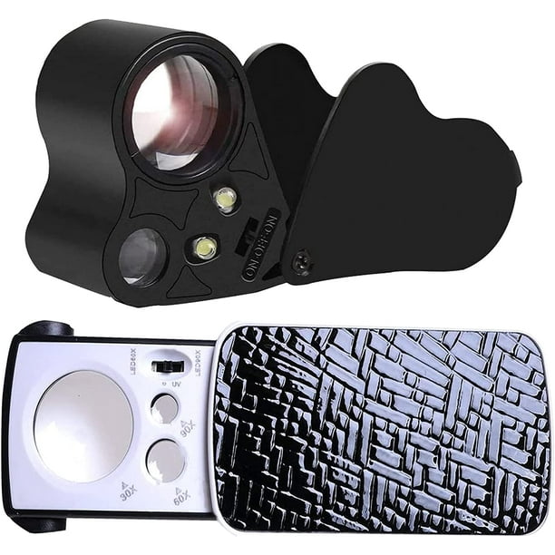 2 Pieces Jewelers Loupe 30X 60X 90X Lighted Illuminated Jewelers Eye