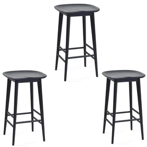 Home Square 3 Piece Solid Acacia Wood Counter Stool Set in Black