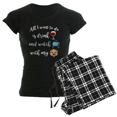 

CafePress - Drink Wine Dog Emoji - Women s Dark Pajamas