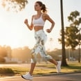 thumbnail image 3 of SCRAWLGOD Marble Print Golden White High Waisted Leggings for Women Tummy Control Elastic Yoga Pants with Pockets Buttery Soft Yoga Pants for Workout Athletic Running, 3XL, 3 of 7