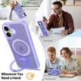 thumbnail image 3 of Asuwish Phone Case for iPhone 17 6.3 inch Tempered Glass Screen Protector Magnetic Folding Stand Frosted Translucent Rugged Shockproof Protective Cell Cover i Phone17 i17 17Case Women Men Purple, 3 of 6