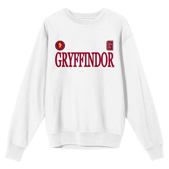 Harry Potter Gryffindor Mascot Adult White Crew Neck Long Sleeve Sweatshirt-Medium