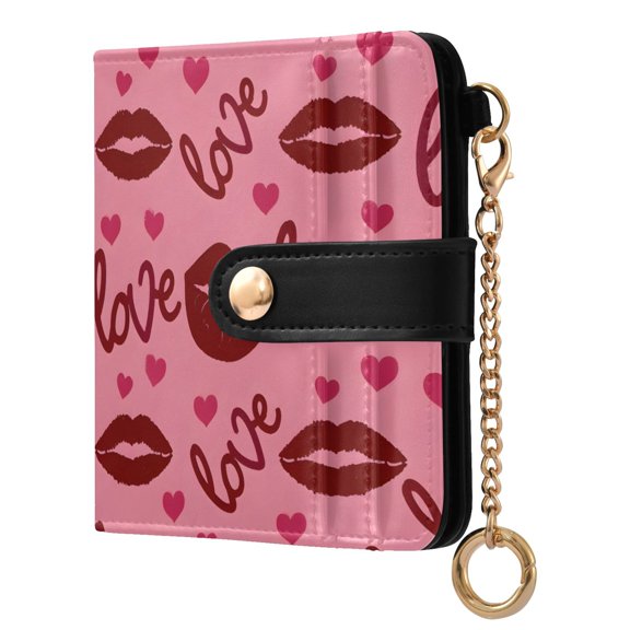 ALAZA Mouth and Hearts Pattern RFID Blocking Bifold Wallet Women Compact Card Holder with ID Window Zipper Coin Pocket
