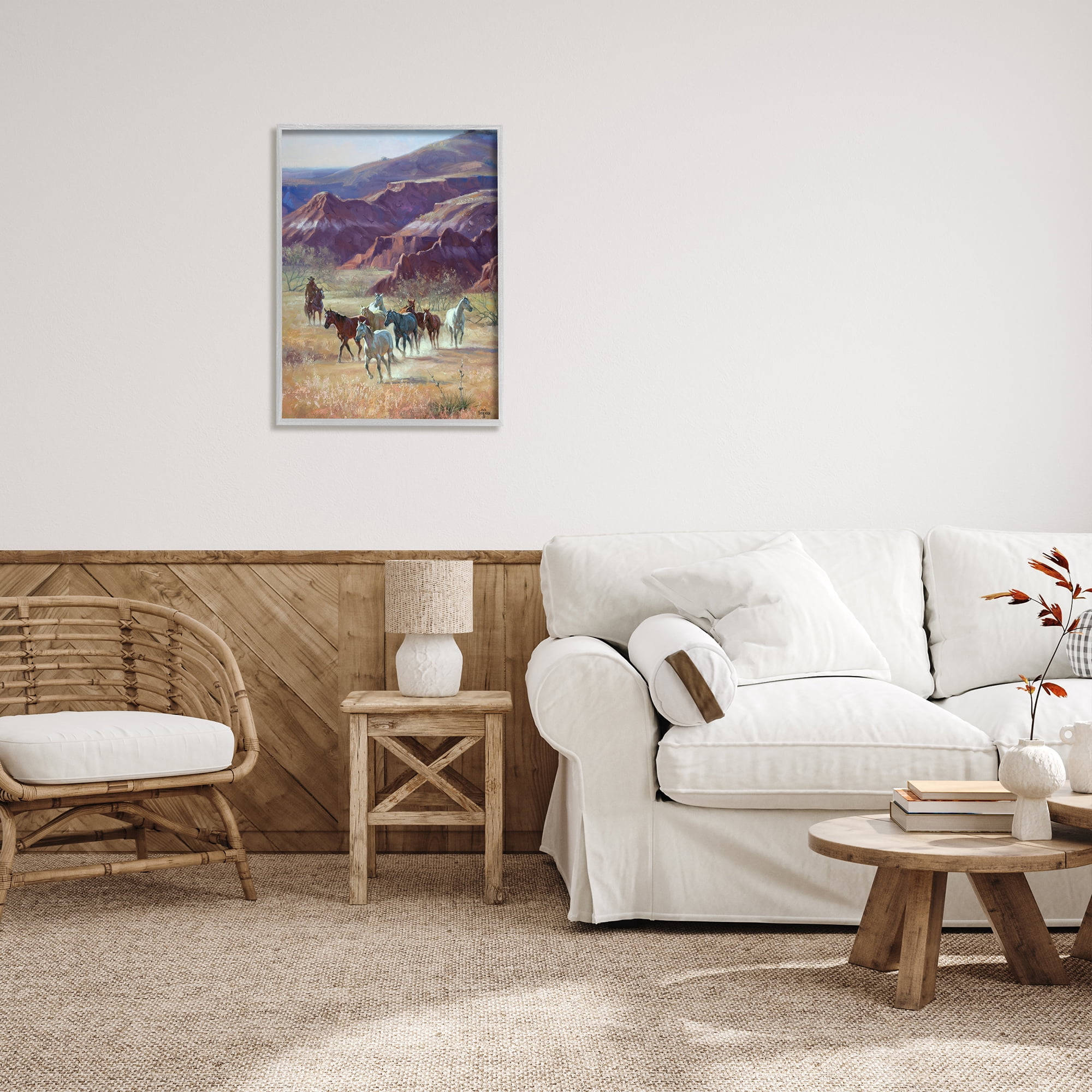 Stupell Industries Horses in Canyon Landscape Animals & Insects Painting Gray Framed Art Print Wall Art, 24 x 30