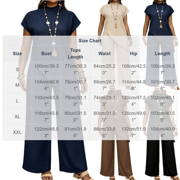 KIHOUT Women Summer Asymmetric Top and Wide Leg Pants Set Casual Knit Two Piece Outfits Short Sleeve Loose Fit Tracksuit for Daily Vacation