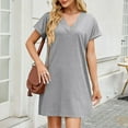 thumbnail image 5 of Summer Dresses for Women V-Neck Short Sleeve Sundresses Solid Color Casual Beach Everyday Vacation T-Shirt Loose Dress, 5 of 7