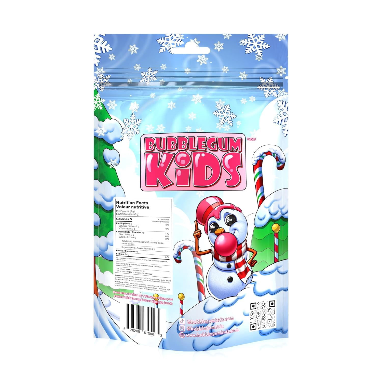 Bubblegum Kids Snowman Icy Blast Sugar Free Gum with Xylitol, Low Calorie Chewing Gum, Frosty Mint, 10-Pack (55 Count/Pack)