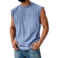 thumbnail image 2 of Zimjoy Acid Wash Sleeveless Shirts for Men Cotton Crew Neck Basic Workout Muscle Tank Tops Summer Relaxed Fit Plain Tshirts Royal Blue L, 2 of 4