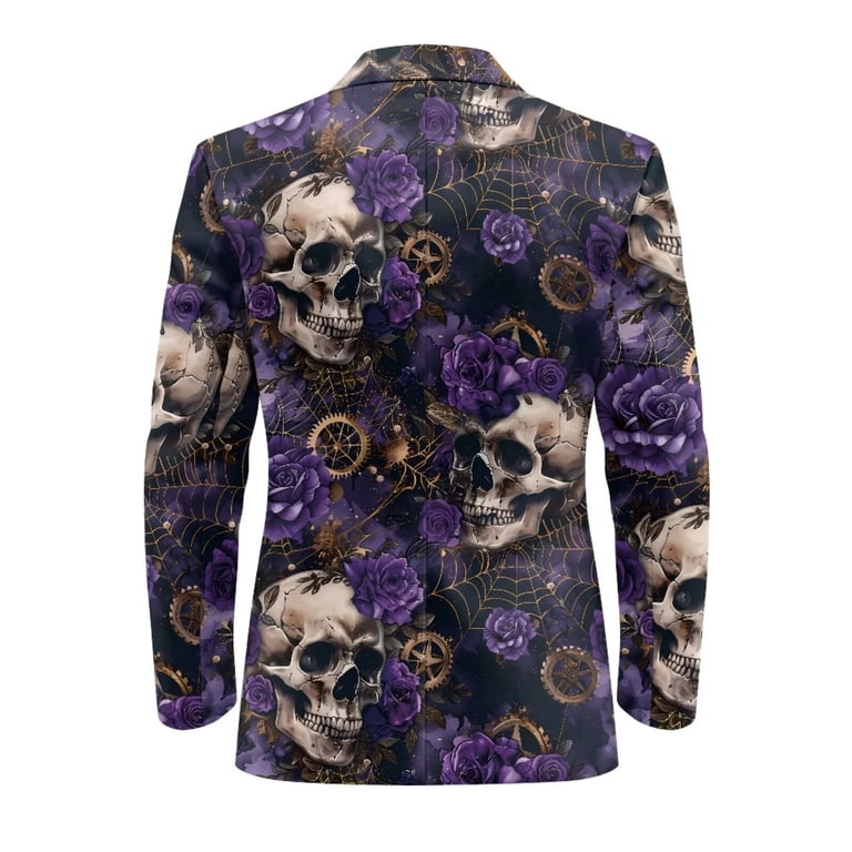 ジャケット・アウター BOTTER Skull Print Long Blazer POLERO Men Gothic Sports Suit Jacket Skull Rose Print One Button