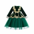 thumbnail image 3 of Cuzibr Girls Winter Dress Long Sleeve Round Neck Embroider Ruffles Pageant Princess Tutu Dress Birthday Wedding Gowns Performance Casual Fall Winter Dresses For Girls,Dark Green,3-4 Years, 3 of 9
