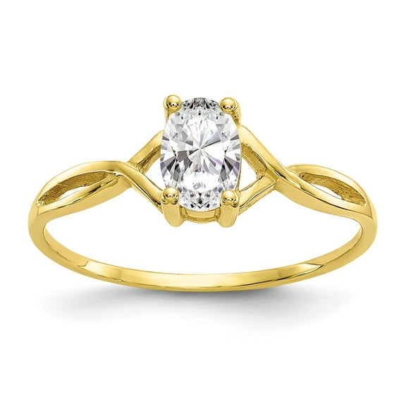 10K Yellow Gold Ring Band with Stones (04) April Topaz (White) Oval White
