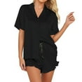 thumbnail image 2 of XIAONU Solid Color Pajama Set for Women Silky Soft Short-Sleeve Shirt Shorts Set Comfortable Elegant Relaxing Sleepwear Set, 2 of 8