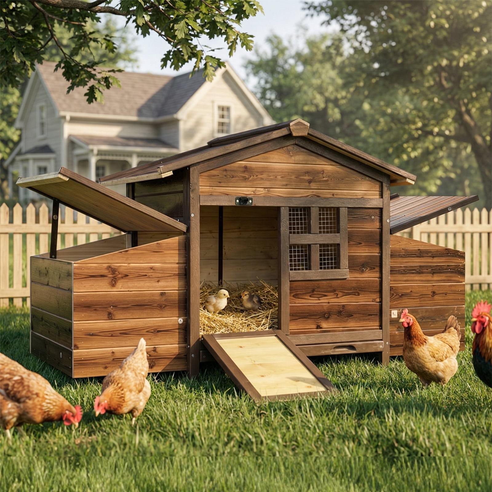 Gaildon Double-Egg-Box Chicken Coop for 2-4 Chickens, Weatherproof Chicken House Poultry Cage with Nesting Box for Outdoor Backyard, Brown