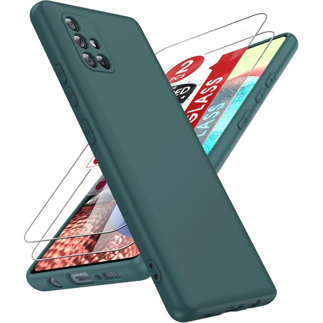 FZCHUN-for Samsung-A71-5G-Phone Case: Samsung A71 Case with 2Pcs Tempered Glass Screen Protector, Slim Soft Anti-Scratch Microfiber Lining, Full-Body Shockproof Protective Case for Galaxy A71, Green