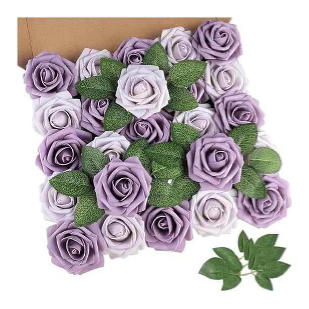 25 rosas artificiales de tallo largo de tacto real, ramo de rosas de seda sintética para bodas, fiestas, centros de mesa y decoración de festivales.