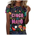 thumbnail image 1 of TSADFHJI Hauts de Vacances pour Femmes Tunique Scintillante Mode Décontractée Imprimée Col Rond Manches Courtes Pull T-Shirt S Marine, 1 of 5