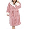 thumbnail image 1 of Women Bathrobe Flannel Warm Long Robe Waist Lace-up Pocket Nightgown for Autumn Winter, 1 of 5
