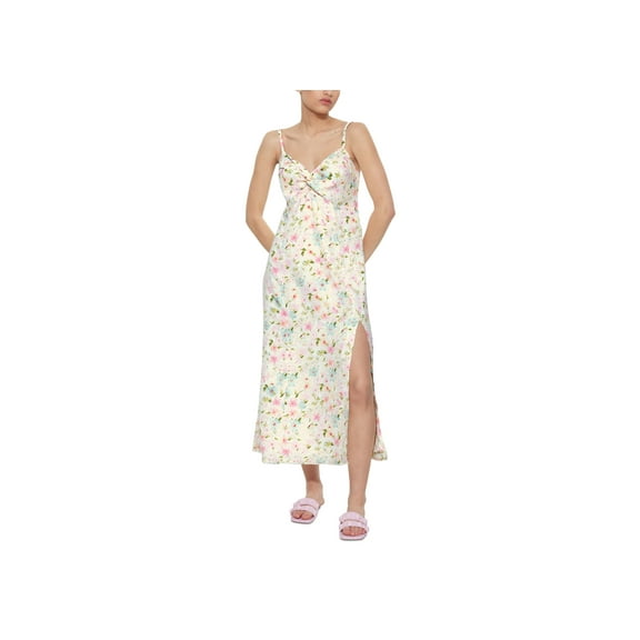 Women's Sleeveless Twist-Front Printed Midi Dress Pastel Floral S