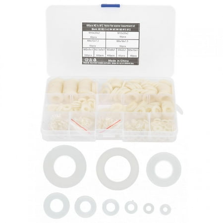 

600Pcs Flat Washer 9 Sizes White Nylon Gasket Assortment Kit Fastener Hardware Tools M2-M12