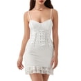 thumbnail image 2 of Cenuakty Women's Summer Slip Dress Lace Floral Sleeveless Low Cut Layered Hemline Slim Mini Corset Dress, 2 of 9