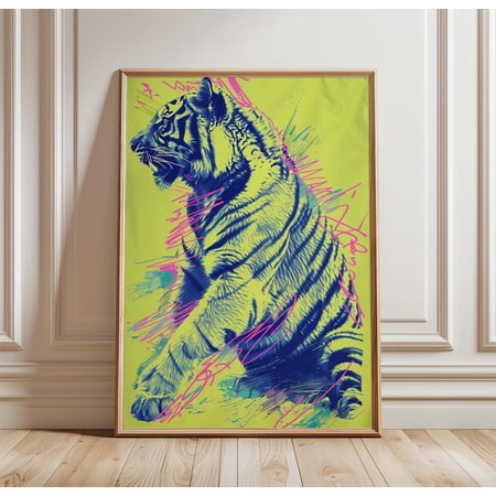Running Tiger Poster Neon Wildlife Wall Art Bold Pop Animal Print