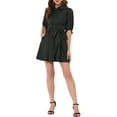 thumbnail image 1 of INSPIRE CHIC Vestido de Camisa con Botones de Manga Corta Sólido con Cintura Plisada y Cinturón Negro M, 1 of 6