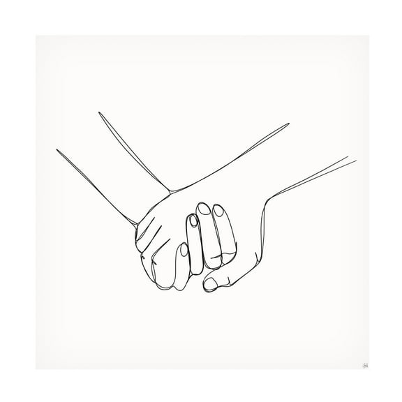 Canvas Wall Art - Line and Brush 'Holding Hands 2' Wall Art for Living Room, Bedroom, or Office Décor by Trademark Fine Art - 14 x 14 Inches