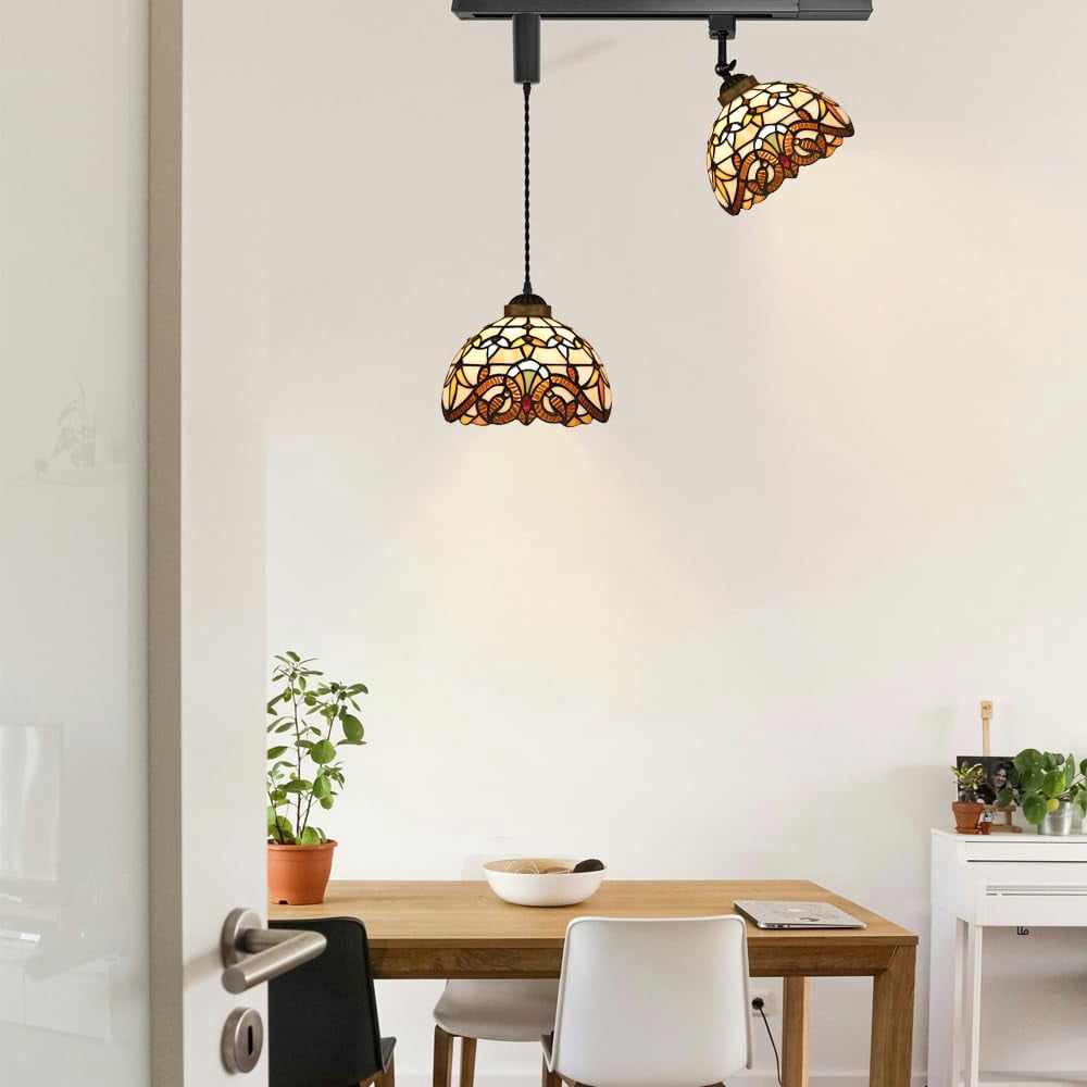 KAYYELAMP 1x Plug in Cable Track Rail, 1X Adjustable Cord, 1x Adjustable Angle Multi-Color Handmade Glass Shade Tiffany H-Type Track Lighting Fixture for Gallery Loft(No Bulb)