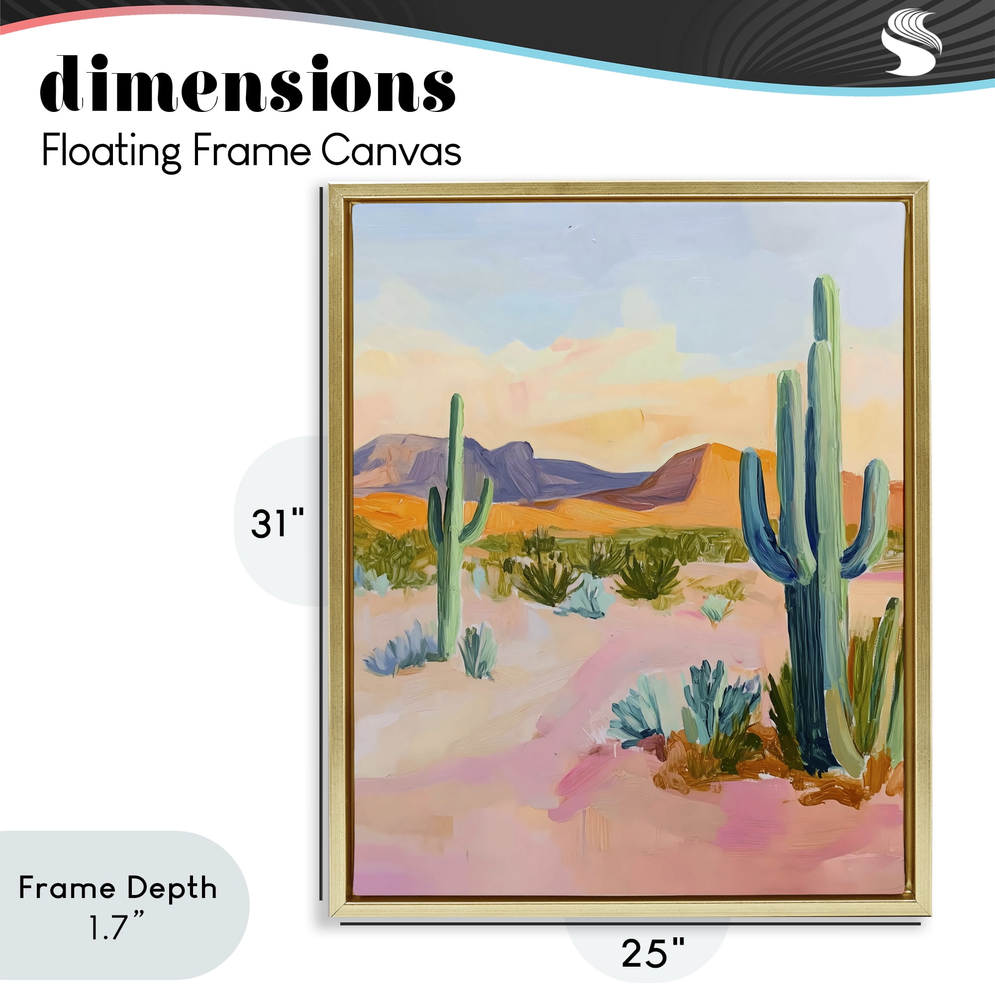 Stupell Industries Cactus Desert with Soft Sunset Gold Framed Floater Canvas Wall Art, design by The Prints Vibe