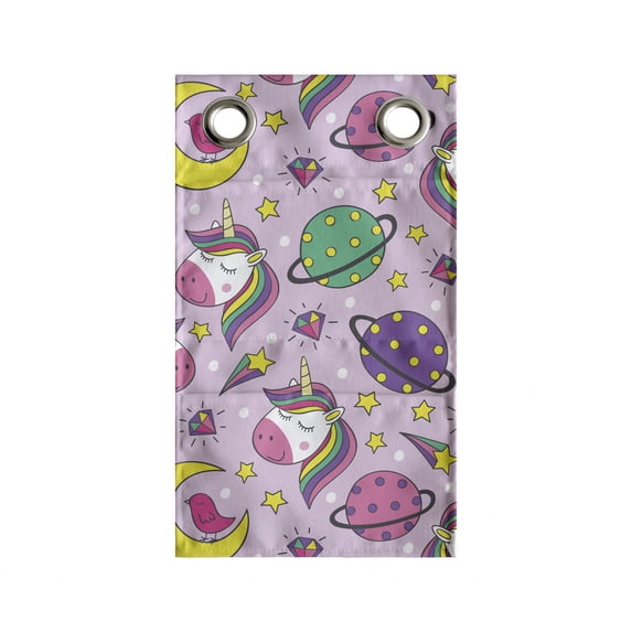 Cartoon Hanging Pocket Organizer, Unicorn Planets Moon Shooting Stars Clouds Dream Themed Elements, Printed Polyester Storage Bag with Pockets, 9" x 27", Pink and Lilac