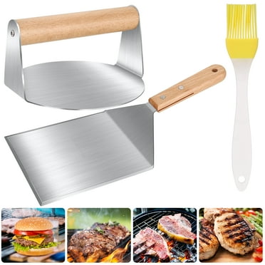 AOWOO Smash Burger Kit, Stainless Steel Burger Press, Grill Spatula and Silicone Brush,  Burger Smasher Griddle Accessories Kit for Flat Top Griddle Grill Cooking, BBQ
